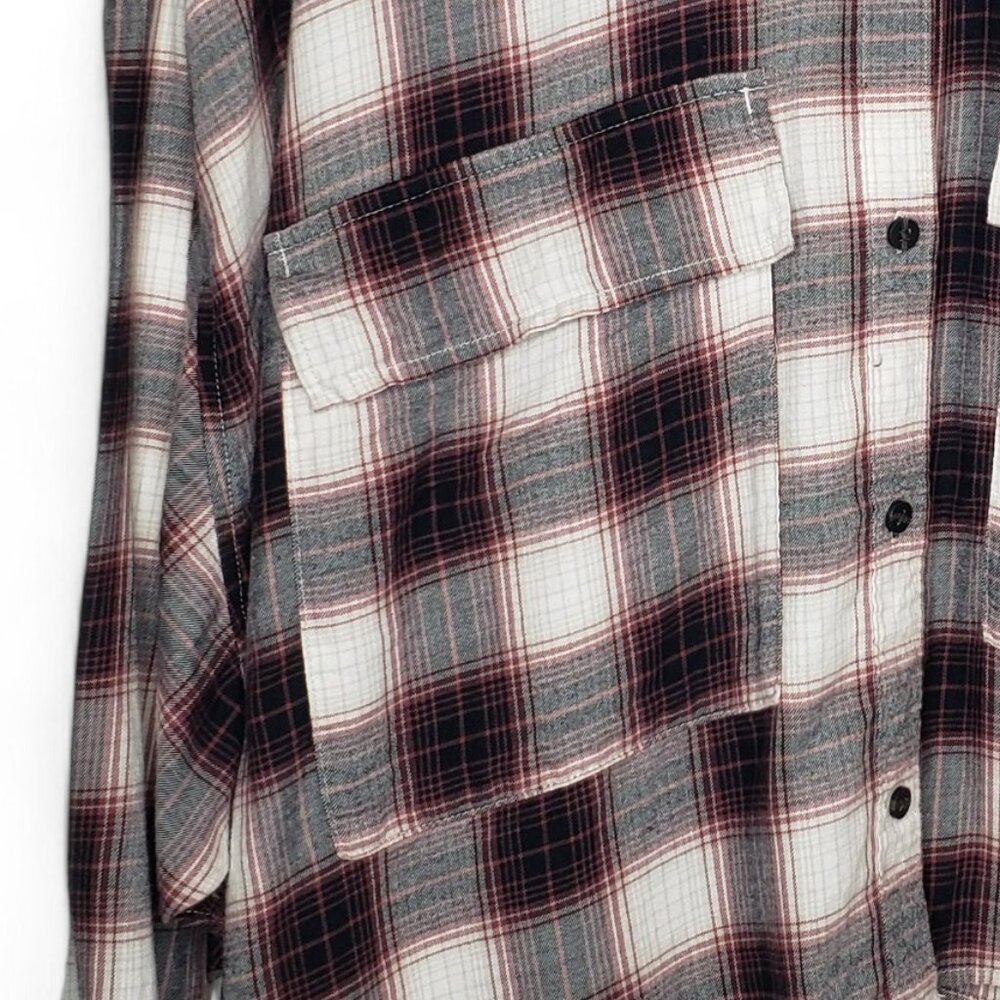 Abercrombie & Fitch Oversized Crop Flannel Shirt Women's Soft Work Pockets XL - Picture 5 of 8